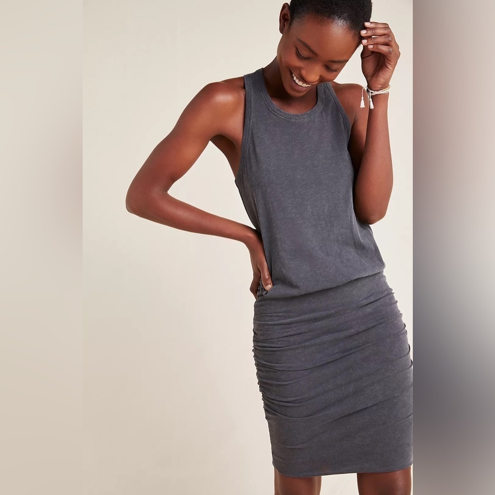 Sundry Anthropologie Gardien Ruched Racer Back Tank Gray Cotton Dress NWOT 4/XL